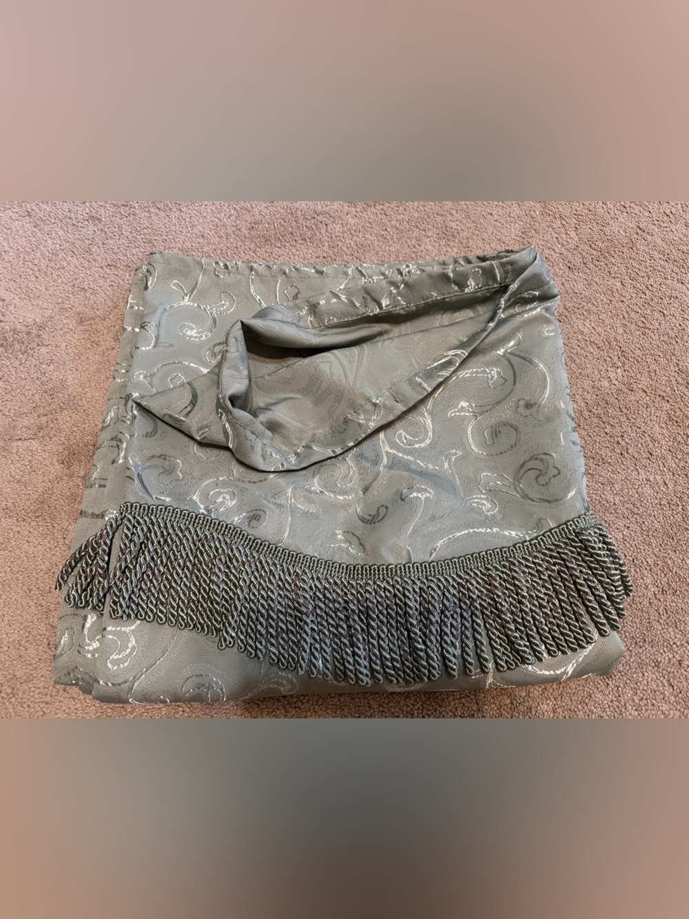 Sage Swirl Fringe Shower Curtain Panel - Picture 4 of 6